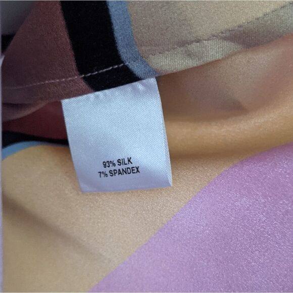 Tucker Assymetical Ruffle Tank Top Mesa Stripe in Stretch Georgette Silk Blouse - Picture 4 of 6